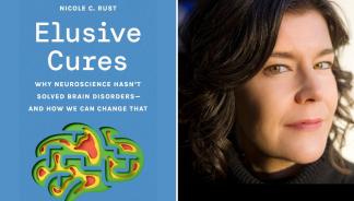 Side by side image of the book cover with the title and an image of the brain, and a photographic portrait of Nicole Rust