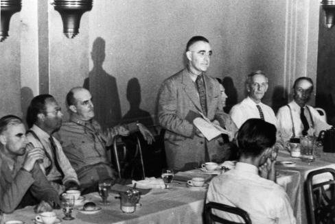 Black and white photo of Viteles addressing National Research Council. 