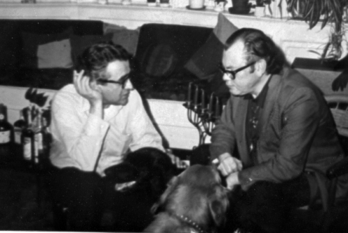 A black and white photo of Bush (right) with Henry Gleitman (left), the new chair after Bush.